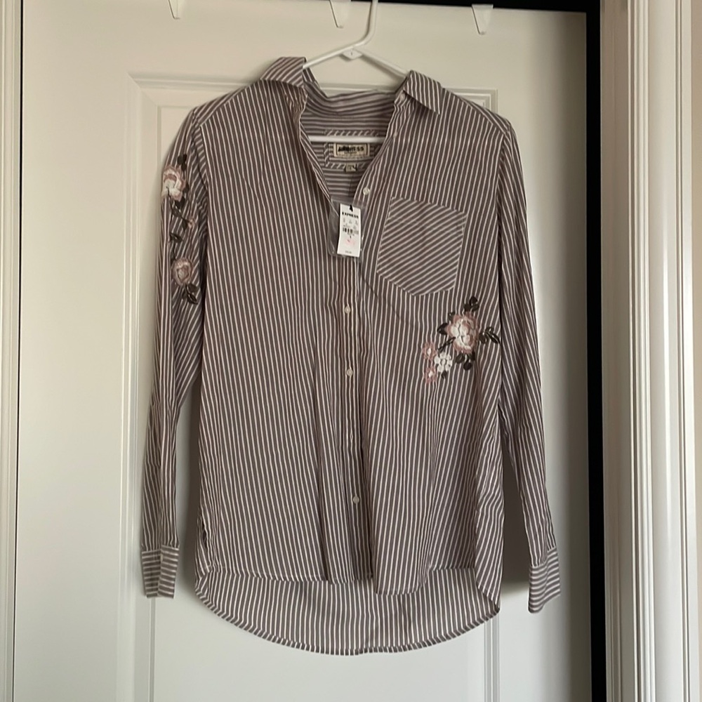 NWT express brand colored striped shirt with embroidery size small